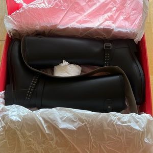 HUNTER Women's Black Refined Back Adjustable Stud Tall Wellies